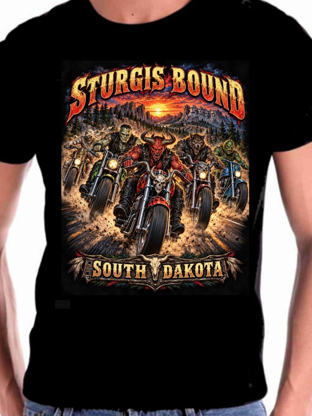 Motorcycle T shirt Sturgis bound South Dakota Motorcycle Rally  1026